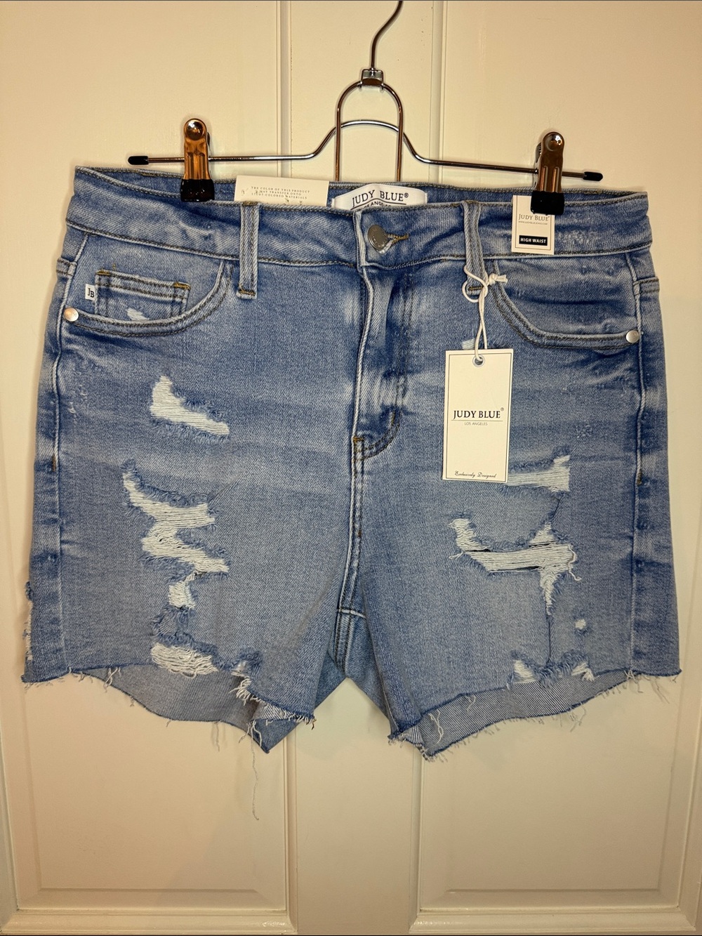 Judy Blue Light Wash Distressed Denim Shorts